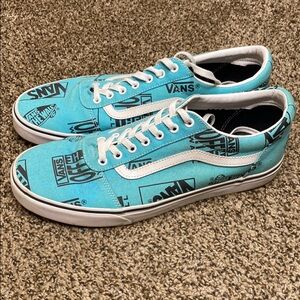 Vans Turquoise Blue Off The Wall All Over Logo Shoes